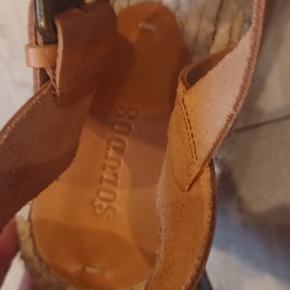 Soludos Stylish Montauk Leather Camel Strappy Platform Wedge Espadrilles - Picture 5 of 10